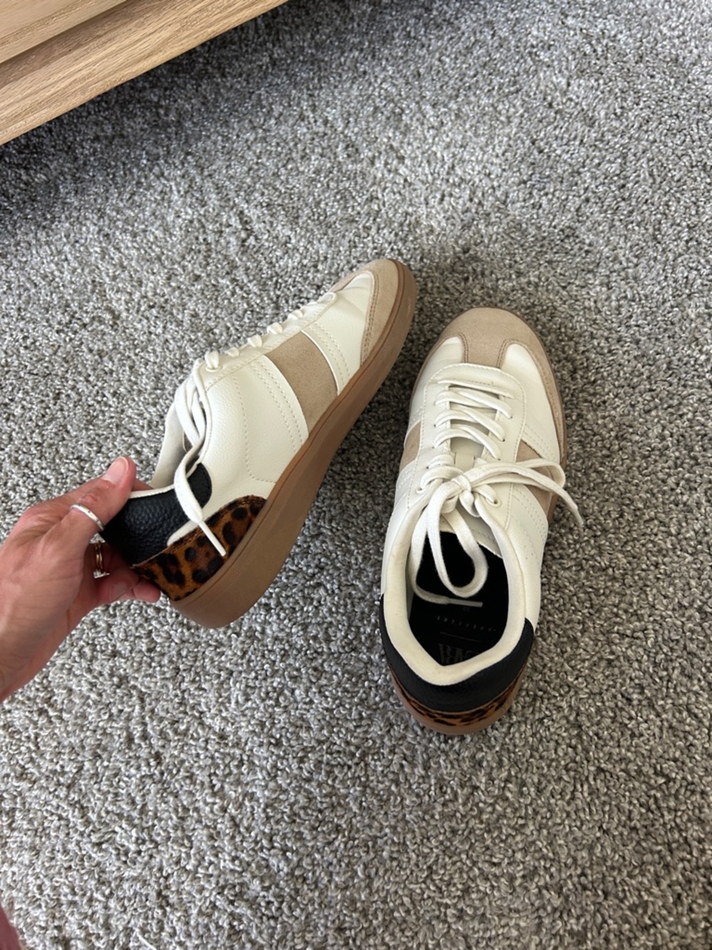Zara Cream and Tan Sneakers with Leopard Detail